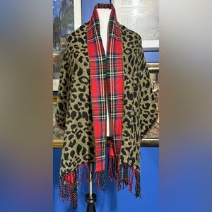 Maurices Animal Print Wrap with Red Plaid Trim